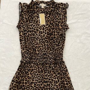 Michael Kors Cheetah Print Smocked Ruffled Dress